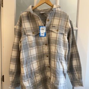 Columbia Cream & Grey Plaid Shacket | Button Front Jacket | Size Large | NWT